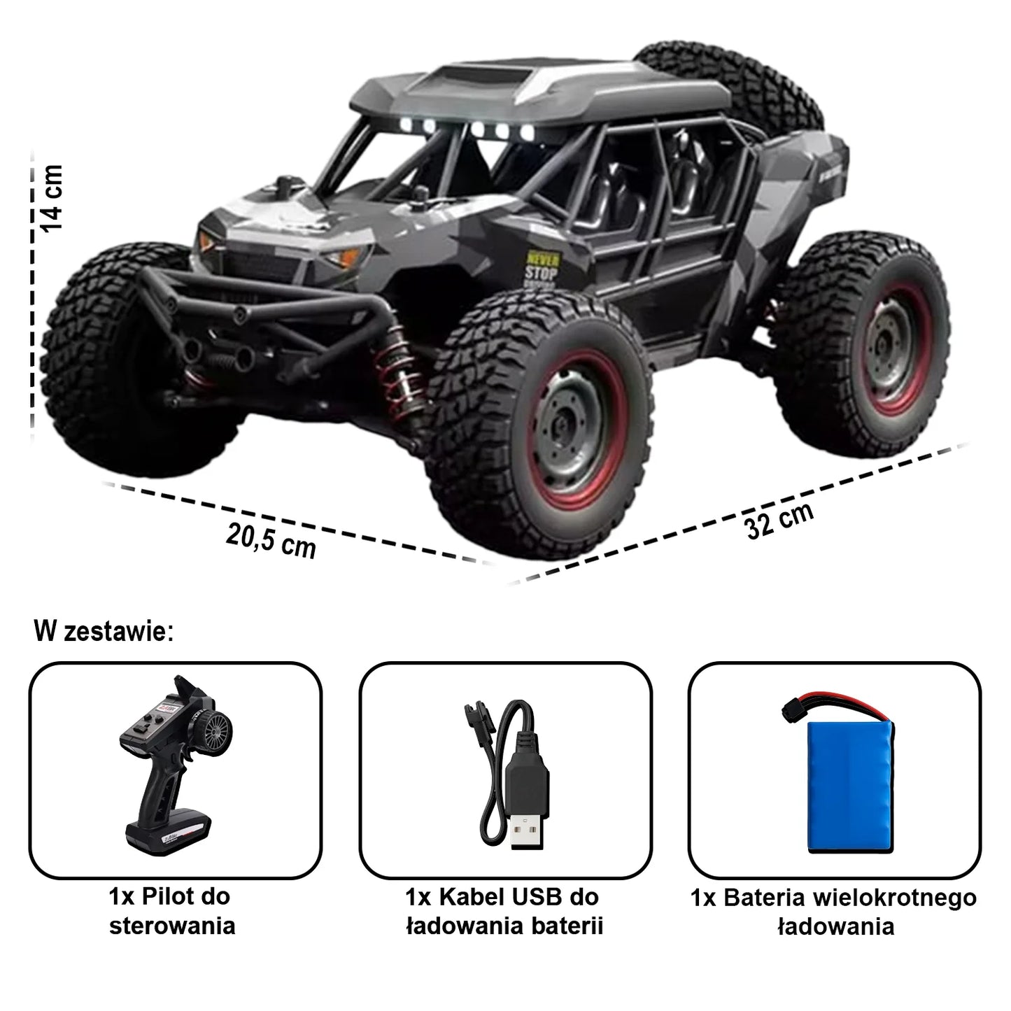 RushCar™ SandStorm 4x4 – Samochód terenowy RC na pilota